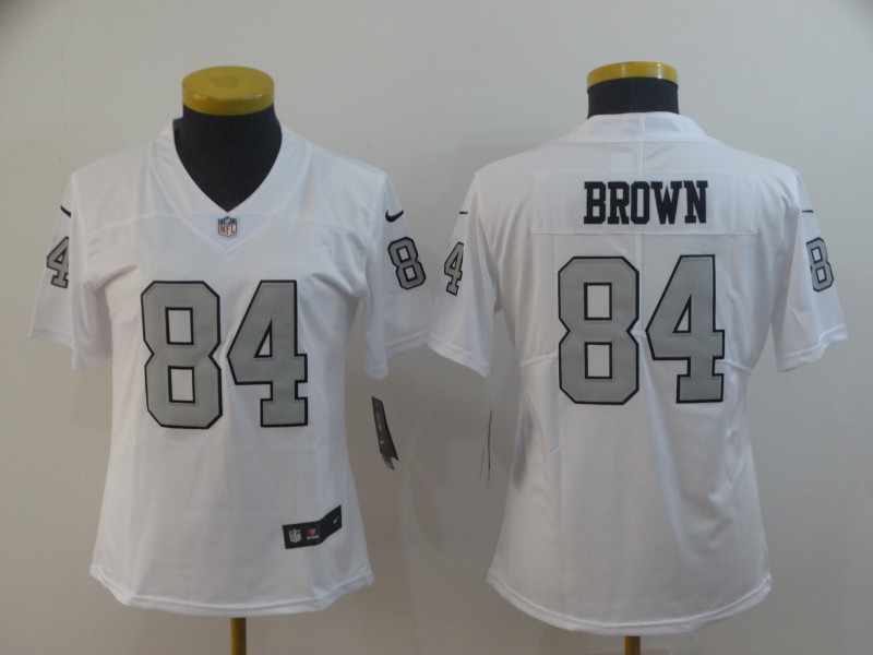 Women's Oakland Raiders #84 Antonio Brown White Limited Rush Stitched NFL Jersey(Run Small)